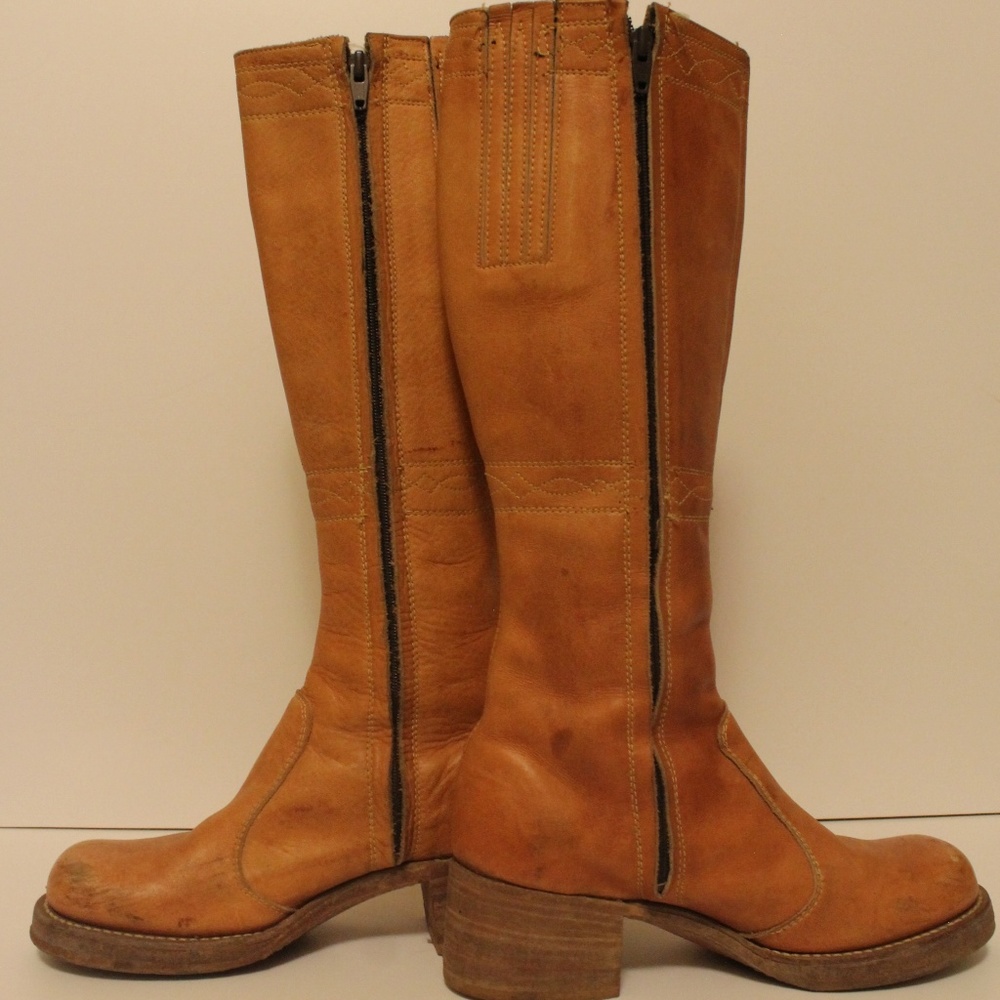 VINTAGE 70s FRYE BOHO HIPPIE WHISKEY LEATHER BOOTS - Picture 5 of 8